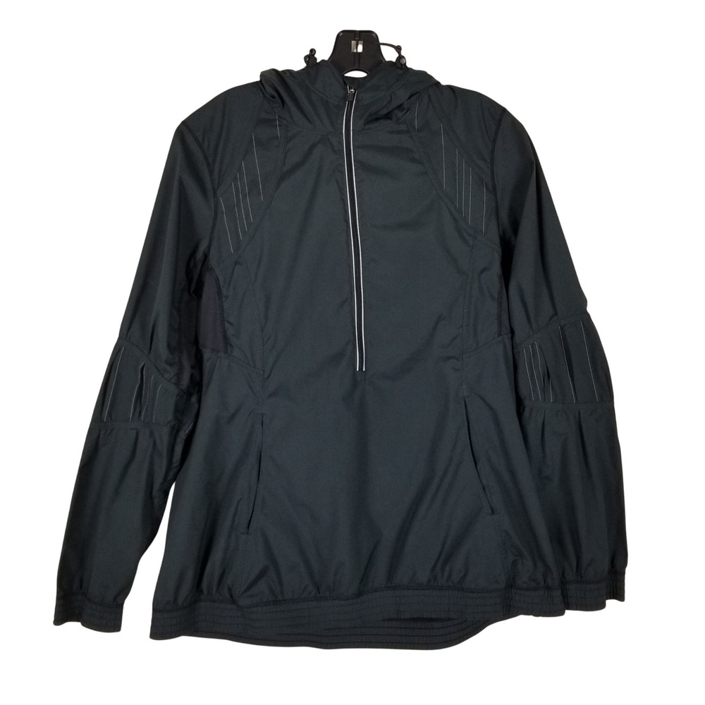 Lululemon Windbreaker Jacket Womens 6 Black Reflective Pinstripe Half Zip Hooded